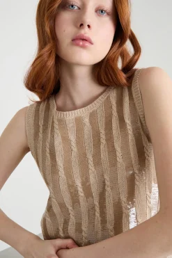 Top con paillettes - Beige Cammello