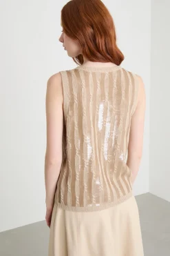 Top con paillettes - Beige Cammello