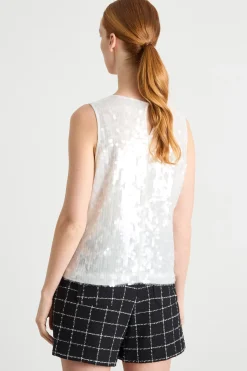Top con paillettes - Bianco