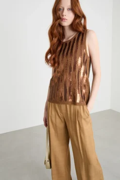 Top con paillettes - Marrone Cammello