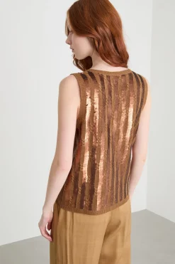 Top con paillettes - Marrone Cammello