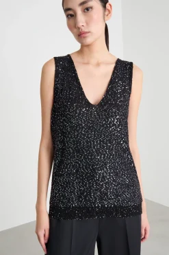 Top con paillettes - Nero