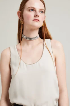 Top con profili in strass - Ghiaccio