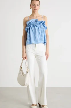 Top con rouche - Azzurro Bianco