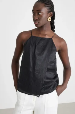 Top con scollo all'americana - Nero