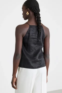 Top con scollo all'americana - Nero