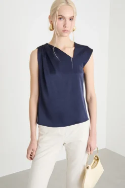 Top con scollo asimmetrico - Blu