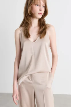 Top con scollo a V - Beige