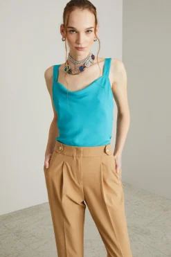 Top con scollo drappeggiato - Azzurro