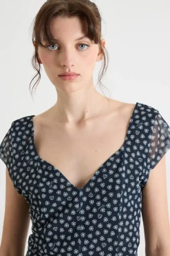 Top con scollo geometrico - Blu Bianco