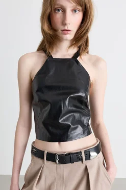 Top con spalline sottili incrociate - Nero