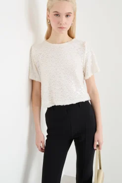 Top crop con paillettes - Bianco
