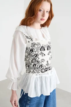 Top crop in maglia - Bianco Nero