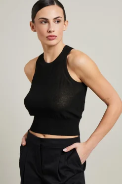 Top cropped in maglia crépe - Nero