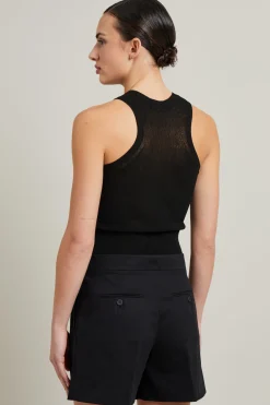 Top cropped in maglia crépe - Nero