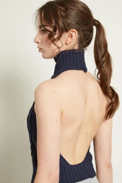 Top cut out in maglia - Blu
