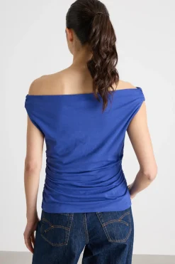 Top effetto off shoulder - Blu