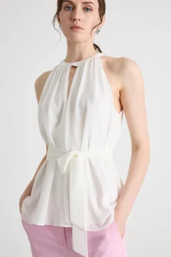 Top halterneck in georgette - Bianco