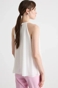 Top halterneck in georgette - Bianco