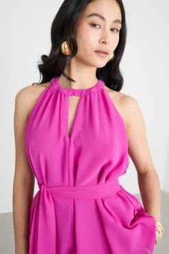 Top halterneck in georgette - Fuxia