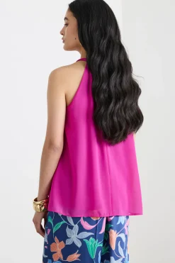 Top halterneck in georgette - Fuxia