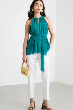 Top halterneck in georgette - Verde