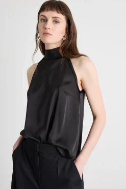 Top halter neck in raso - Nero