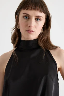 Top halter neck in raso - Nero