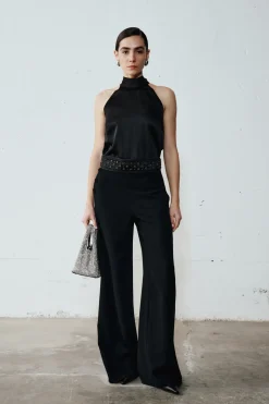 Top halter neck in raso - Nero