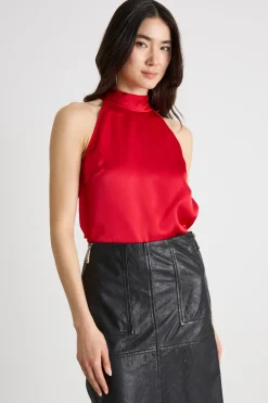 Top halter neck in raso - Rosso