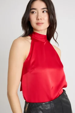 Top halter neck in raso - Rosso