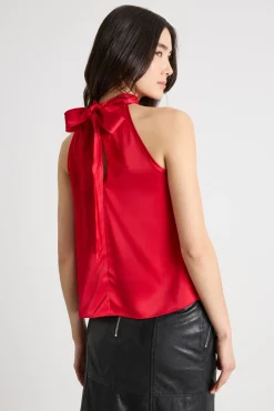 Top halter neck in raso - Rosso