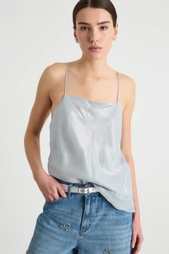 Top in chiffon laminato - Azzurro