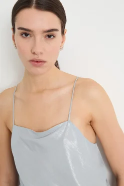 Top in chiffon laminato - Azzurro