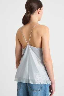 Top in chiffon laminato - Azzurro