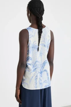 Top in crepe de chine - Azzurro Bianco
