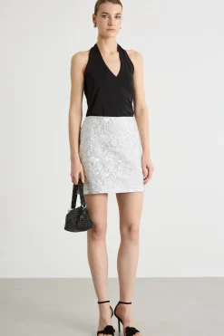 Top incrociato bimateriale - Nero