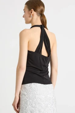 Top incrociato bimateriale - Nero
