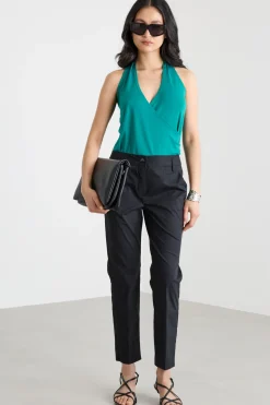 Top incrociato bimateriale - Verde