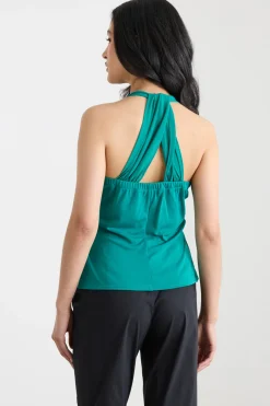 Top incrociato bimateriale - Verde