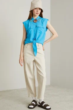 Top in crépe con nodo - Azzurro