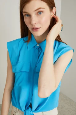 Top in crépe con nodo - Azzurro