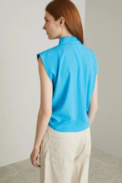 Top in crépe con nodo - Azzurro