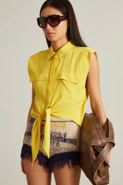 Top in crépe con nodo - Giallo