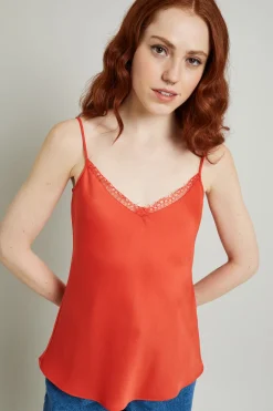Top in enver satin con pizzo - Corallo