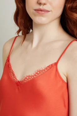 Top in enver satin con pizzo - Corallo