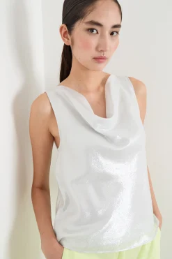 Top in georgette laminata - Argento