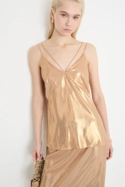 Top in georgette laminata - Oro
