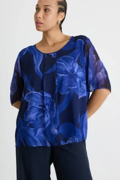 Top in georgette stampata - Blu