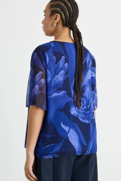 Top in georgette stampata - Blu